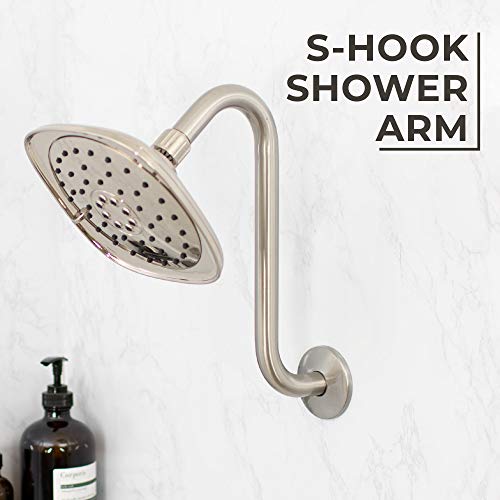 12 Inch Shower Head Extension Arm By Jsjacksonsupplies S Shaped Design Extender High Rise Curved Style With Flange Stainless Steel Long Goose Neck Curve Standard 1/2" Connection Brushed Nickel Finish #TOP1