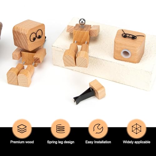 Set de 2 Muñecos de Madera con Pies que Se Mueven y Clip miniatura 3