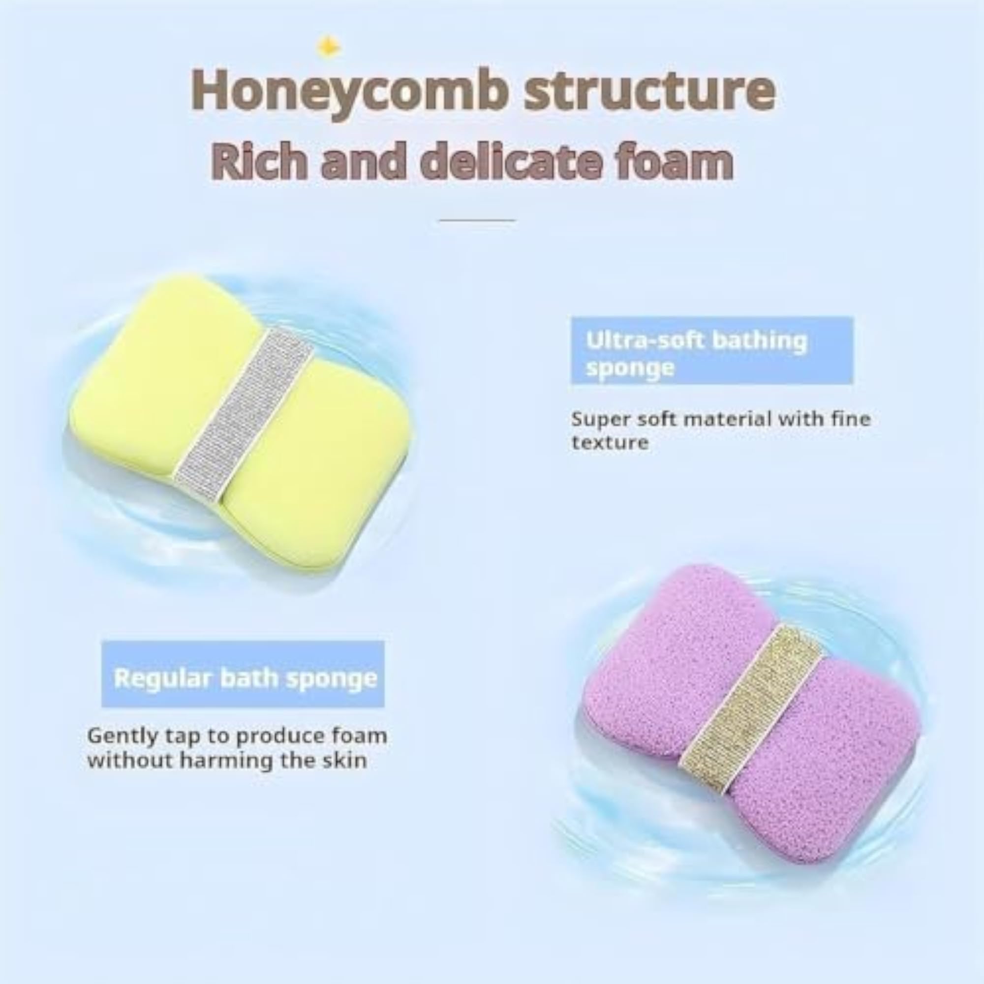 2-Pack Exfoliating Bath Sponge with Soap Bag, Double-Sided Body Scrubber