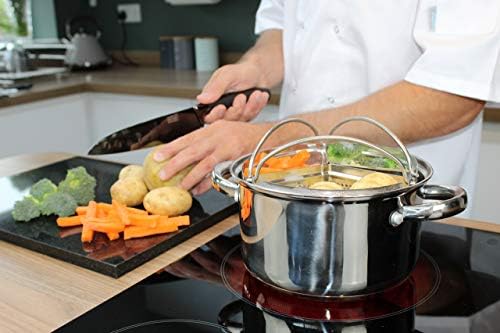 Family Saucepan Triple Pan Divider Separator Set - Saves Cooking Space & Energy. Three Part 18cm Stainless Steel Strainer. Vegetables, Potatoes, Boiled Eggs. Pan Not Included. Caravan Accessory