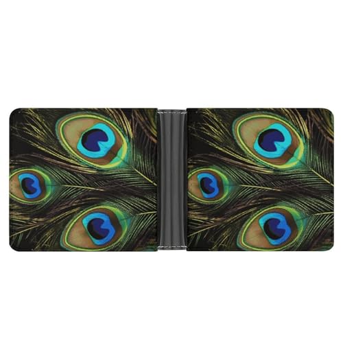Men's Leather Wallet Bifold Wallet for Men Peacock Feathers Slim Wallet with Multiple Card Classic Passcase Mens Card Holder
