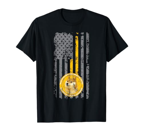 Dogecoin USA Flag Distressed Digital Coin Blockchain Lover Maglietta