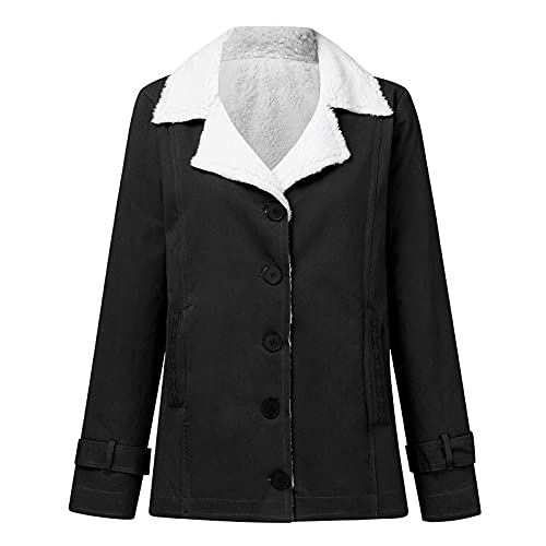 MRGIINRI 2022 Winter Warm Coats for Women Thicken Fuzzy Fleece Jacket Composite Plush Button Lapel Hooded Sherpa Cardigan