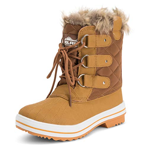 Polar Womens Snow Boot Nylon Short Winter Snow Rain Warm Waterproof Boots, Tan, 5 UK