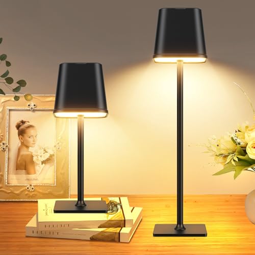 (-31%) RECHOO LED Tischlampe Kabellos 2 Stück , Dimmbare Nachttischlampe Touch, Schreibtischlampe, Lese Lampe, Tischleuchte Outdoor und Indoor, USB-C, Camping Lampe, Warmweißes Licht