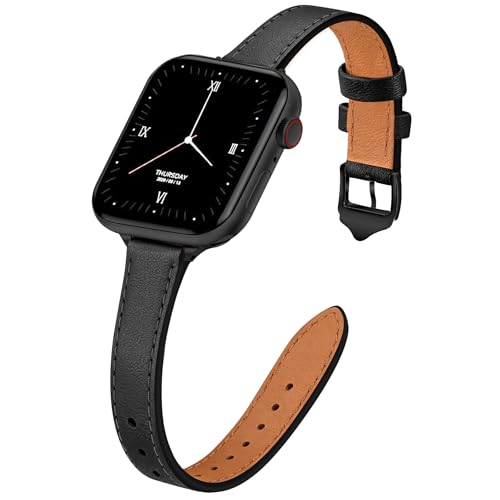 Image of JR.DM Slim Leather Bands Compatible with Apple Watch Band 38mm 40mm 41mm 42mm 44mm 45mm 46mm 49mm, Genuine Leather Band with Charms, Feminine Design for Iwatch Ultra SE Series 11 10 9 8 7 6 5 4 3 2 1