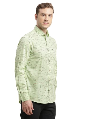 Image of Turtle Men 100% Cotton Slim Fit Mint Green Printed Full Sleeve Casual Shirt