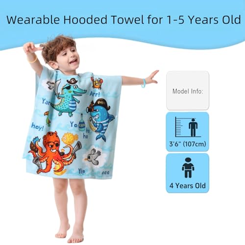 Image of Kids' Towels with Hood for Bath Beach Pool Toddler Boy and Girl Swim Poncho Cover-ups Swimwear with Bag, Pirate