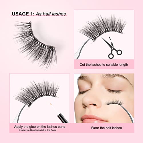 Glowingwin False Lashes Half Lashes Wispy Cat Eye Lashes with Clear Band Natural Transparent False Eyelashes 10 works Handmade Corner Lashes 3/4 Strip Lashes Mink Fluffy Fake Lashes - Image 3
