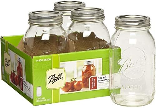 BALL MASON JARS Ball Mason Glass Preserving Homemade Jam Gift Jars, 945 ml, Pack of 4, 20 x 21 x 18 cm
