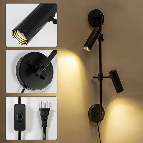 Ahaloye Plug in Wall Sconces, Black 2 Lights Rotatable Wall Lamp with Switch Cord Wall Mounting Lighting Fixtures for Bedroom Living Room (Bulb Included) — view 2
