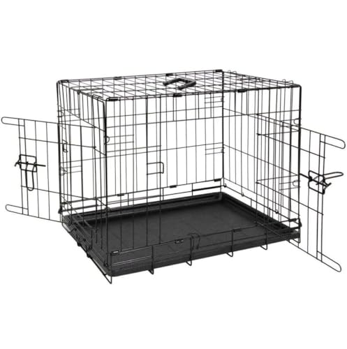 URBNLIVING 42Inch Foldable XL Dog Crate - Heavy Duty Black Metal Pet Carrier & Training Cage with 2 Lockable Doors, Removable Easy-Clean Tray, Rust & Corrosion Resistant Steel, Flat Fold for Storage