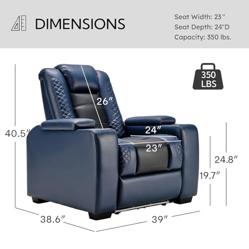 Image of ANJ Power Recliner Chairs Set of 4 for Adults, PU Leather Home Theater Seating with Adjustable Recline,LED Lighting,Arm Storage,USB,Cup Holders,Breathable Back, FSC Wood Frame,Blue