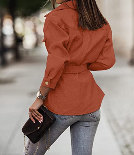 Zesica Women's Casual Trench Coat Long Sleeve Lapel Button Down Belted Jacket Outerwear Peacoat With Pockets,Rust,Medium #TOP4