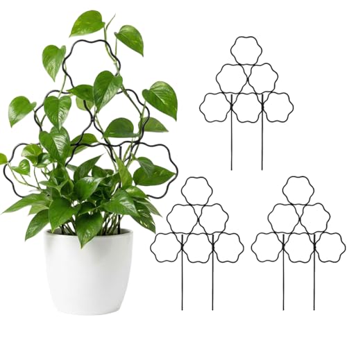 ZOUTOG 15 Inch Trellis for Climbing Plants Outdoor 3 Pack,Rustproof Metal Garden Trellis for Potted Plants,Sturdy Houseplant Support Indoor Outdoor for Ivy Pothos Monstera Hoya Flower Vine (Flower)