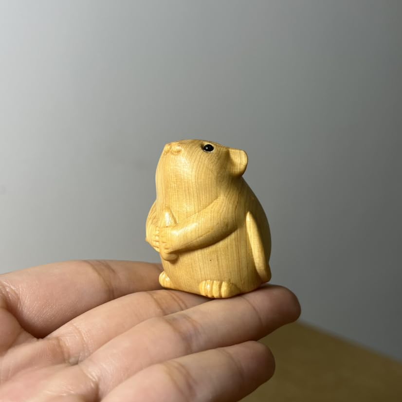 Estatua mini de madera del zodiaco chino Rata Feng Shui miniatura 4