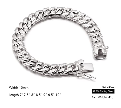 Meilanduo 925 Sterling Silver Miami Cuban Link Chain Bracelet, 6Mm/8Mm/10Mm/12Mm/13.5Mm Thick Big Link Curb Cuban Bracelet Men Boys Women 7" 7.5" 8" 8.5" 9" 9.5" 10" (10Mm, 8") #TOP1