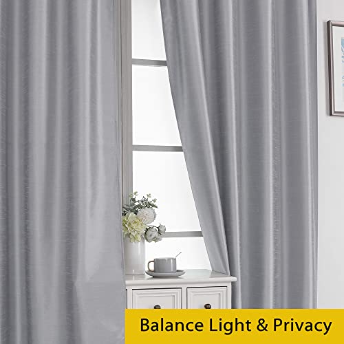 Chyhomenyc Uptown Silver Grey Tier Curtains 24 Inch Length 2 Panels, Faux Silk Room Darkening Privacy Short Curtains For Small Window Farmhouse Bedroom Basement Bathroom thumb #4
