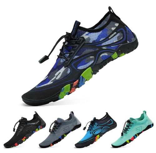 WateLves Zapatos de Agua para Hombres y Mujeres,Secado Rápido,Antideslizante,para Playa,Buceo,Surf,Deportes Acuáticos,Senderismo,Yoga,Uso Diario,Tallas Camuflaje Gris Azulado 44 EU