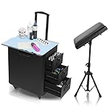 Dpofirs Tattoo Accessories Large Storage Space with 3 Drawers, Tattoo Armrest 360° Quiet Universal Wheels Made of Thickened ABS Material, Armrest Adjustable Handle with a 3-Digit Lock