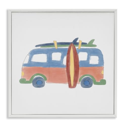 Summer Beach Bus Coastal Travel, 17 x 17 Inch Framed Giclée Print | Stupell Industries · By Carrie Cantwell · Great for coastal rooms · Coastal White frame · Made in USA