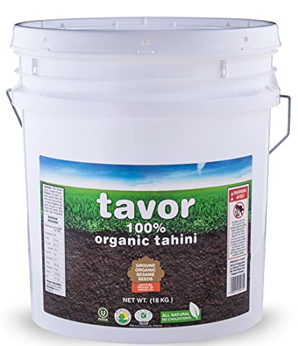 Tavor Organic Tahini Paste 40Lb - Toasted Ground Sesame Seeds, Raw & Natural Smooth Sauce, For Hummus Recipes & Vegan-Friendly Meals - Non-Gmo, Dairy, Soy, & Gluten-Free - Kosher Certified #TOP25