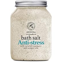 De-Stress Bath Salt 46 Oz - 100% Natural & Pure Salt Essential Oils Rosemary & Juniper - Best for Good Sleep - Relaxing - Calming - Body Care - Beauty - Aromatherapy - Stress Relief