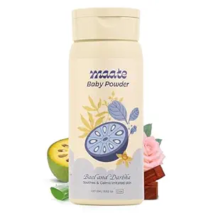 Maate Baby Powder (100 gm) | 100% Natural, Ayurvedic & Talc Free | Enriched with Bael, Darbha & Rose Petals | Dermatologically Approved | Baby Powder For Face, Skin & Body | Baby Powder For Kids