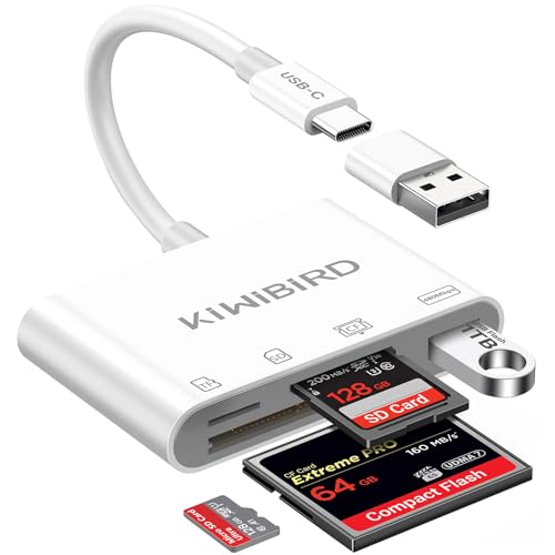KiWiBiRD Czytnik kart USB C Compact Flash CF, czytnik kart SD Micro SD SDHC typu C do kart pamięci aparatu, kompatybilny z iPhone 17 16 Plus Pro Max MacBook Air Mac iMac, Galaxy S25 S24 Android
