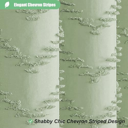 Dynamene Stall Fabric Shower Curtain, 60x72 inch Narrow Boho Tufted Chevron Striped Cloth Bathroom Shower Curtain, Weighted Neutral Waterproof Shower Curtain Set, 10 Hooks, Wrinkle Free, Sage Green by Dynamene - Image 4