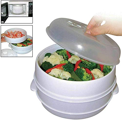 True Face 2 Tier Microwave steamer Steam Cooker Pot Vegetable Pasta Rice Meat Healthy Cooking Pan - Image 5