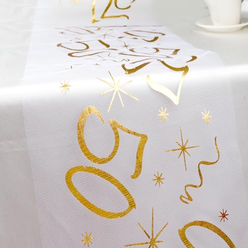 Tischläufer Geburtstag, 50 Geburtstag Deko(10m x 28cm), Tischdeko Geburtstag Tischläufer für Mann und Frau mit Schere Zuschneidbar( Gold )