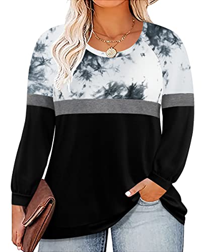 Image of TIYOMI Plus Size Tops for Women Raglan Long Sleeve V Neck T Shirts Casual Color Block Leopard /Floral Tops Winter Tee Shirt