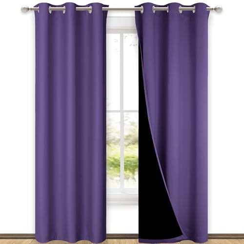 Image of NICETOWN Blackout Curtains 80 inches Long, Full Light Blocking Drapes with Black Liner for Nursery, Thermal Insulated Draperies for Hall, Villa (Lilac Purple, 2 Pieces, 42 inch Wide Each Panel)