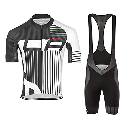 d.Stil Tuta da Ciclismo da Uomo A Maniche Corte Pantaloncini Estivi con Cuscino per Maglia da Ciclismo MTB + Salopette da Ciclismo (Grigio-Bianco, XL)