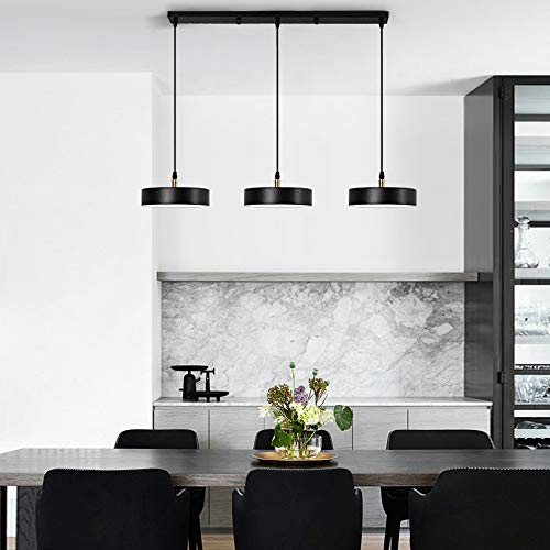 ACHNC Nordique Moderne 15W*3 LED Lustre 3 Douilles Rond Suspension Luminaire Cuisine Max 100cm Réglable en hauteur lustres Salon Salle à Manger Lustre Plafond,Noir
