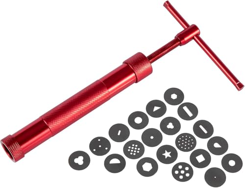 Image of 22Pcs Stainless Steel Metal Clay Extruder with 20 Tips Fondant Sugara Paste Extruder Ceramics Pottery Polymer Modeling Decorating Cake Decor Tools Set (Red)