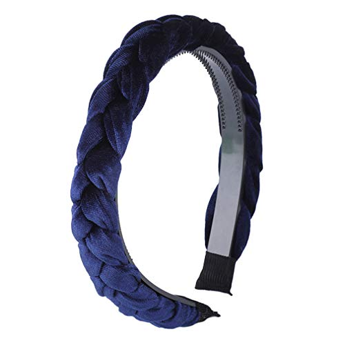 Shang Jie Wide Braided Velvet Hair Hoop Headband 3Cm Wide Plain Hairbands Hair Accessories Women's Winter Hairbands Navy Blue