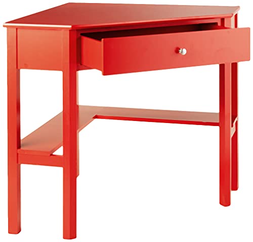 Target Marketing Systems Ellen Corner Desk Drawer and One Storage Shelf For Living Room, Bedroom, or Home Office, Small Computer Table, 42\" W x 30\" H, Red