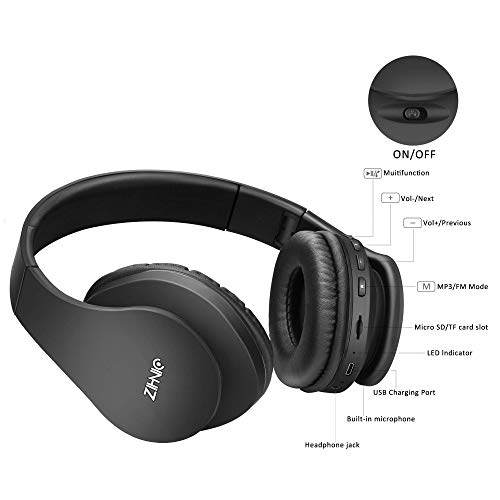 2 Items,1 Black Zihnic Over-Ear Wireless Headset Bundle With 1 Black Gray Zihnic Foldable Wireless Headset #TOP3