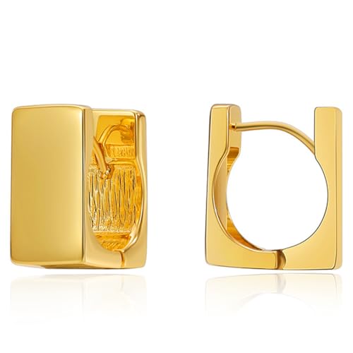 Bmadge Gold Hoop Earrings Chunky 18K Gold Plated Square Hoop