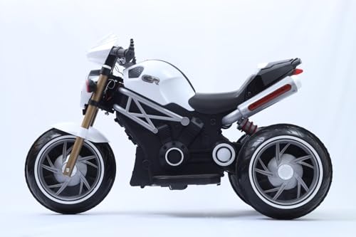 Image of Happy Goods Three-Wheeled Electric Battery Operated Ride on Motorbike for Kids of Age 2 Year to 8 Years with Foot Accelerator -Multi Color (White)