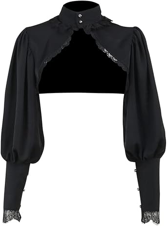 win2win Goth Victorian Shrug Bolero Tops Bishop Sleeve | Gothic Puff Long Sleeve Crop Top Punk Shawl Arm Sleeves for Women