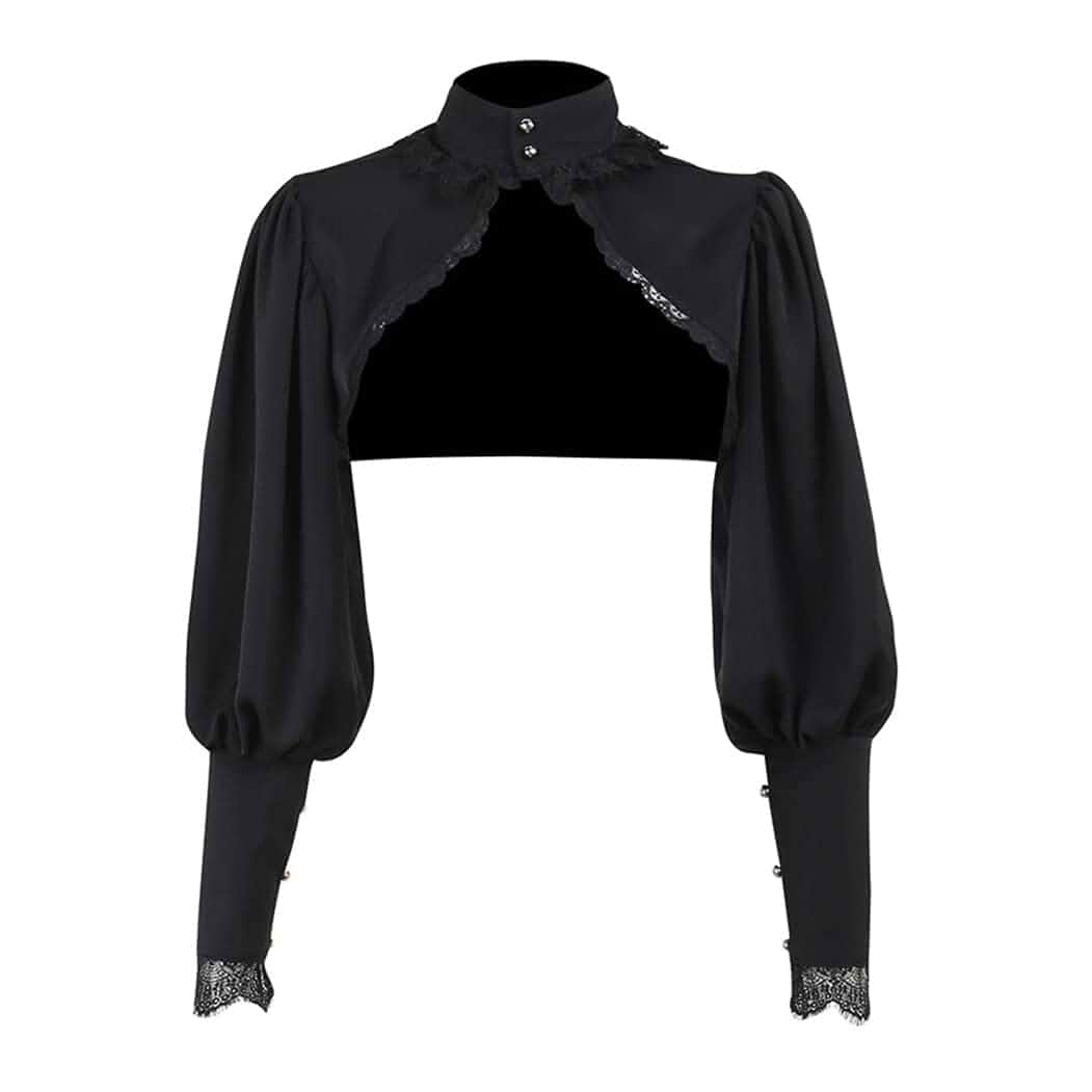 win2win Goth Victorian Shrug Bolero Tops Bishop Sleeve | Gothic Puff Long Sleeve Crop Top Punk Shawl Arm Sleeves for Women