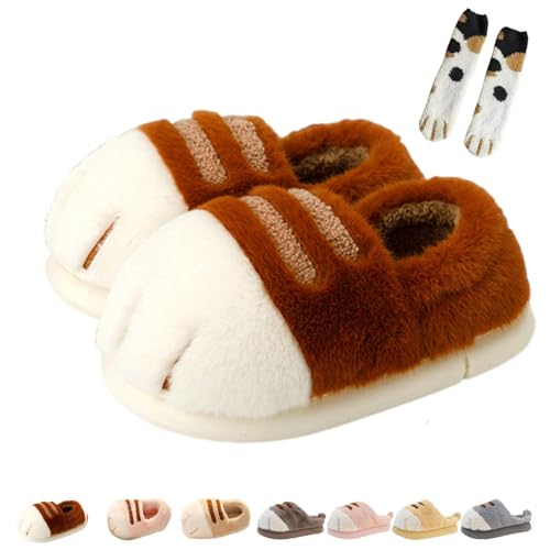 3D Cartoon Cat Paw Slippers - Winter Warm Fluffy Furry House Slides for Women & Men