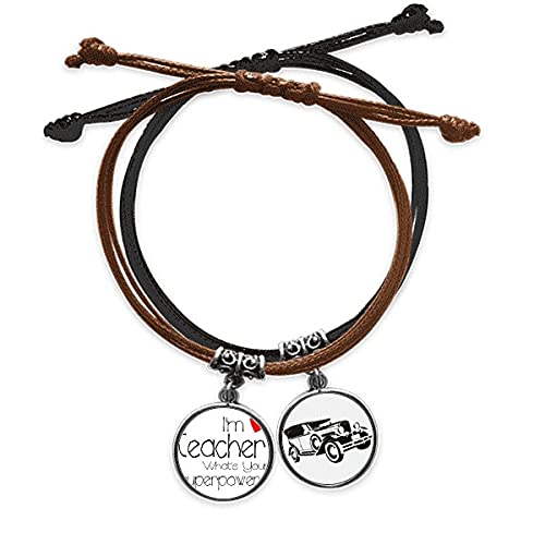 Bracelet Professeur en corde et cuir avec motif minibus breloque personnalisée