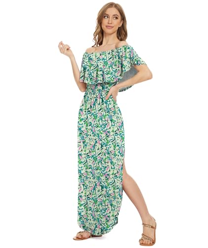 Image of LILBETTER Womens Off The Shoulder Ruffle Party Dresses Side Split Beach Maxi Dress