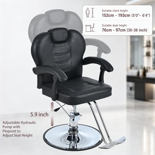 Image of Barber Chair Salon Chair for Hair Stylist with Heavy Duty Hydraulic Pump,Height Adjustment 360 Rotation Shampoo Chair for Tattoo Shampoo Beauty Salon Equipment
