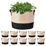 LITLANDSTAR 10 Gallon Fabric Grow Bags, 10 Pack Heavy Duty Thickened Nonwoven Plant Grow Bags with Handles and Label Bags, Fabric Plant Pots for Growing Vegetables Flowers Herbs (Black Mixed Camel)