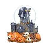 Kürbis-Aufnäher, Halloween-Katzen-Schneekugel mit Blatt-Effekt, 15,4 cm